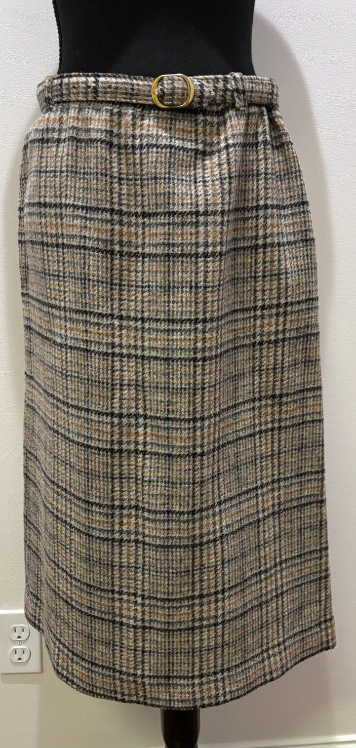 Vintage Prestige of Boston Houndstooth Maxi Skirt with Belt and Pockets Size 10
