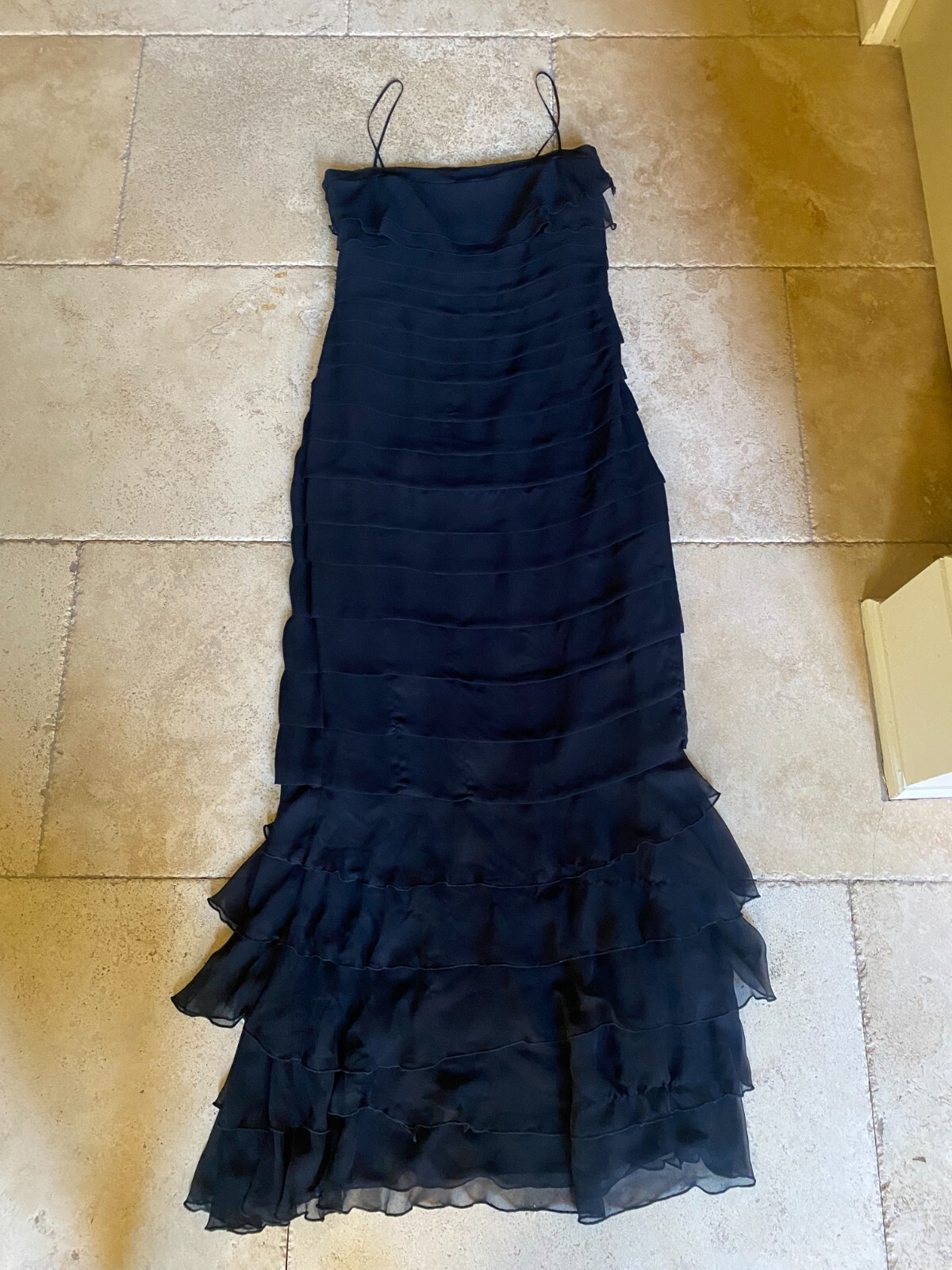 Vintage 1990s A.B.S. Evening Allen Schwartz Black Chiffon Ruffle Gown 6