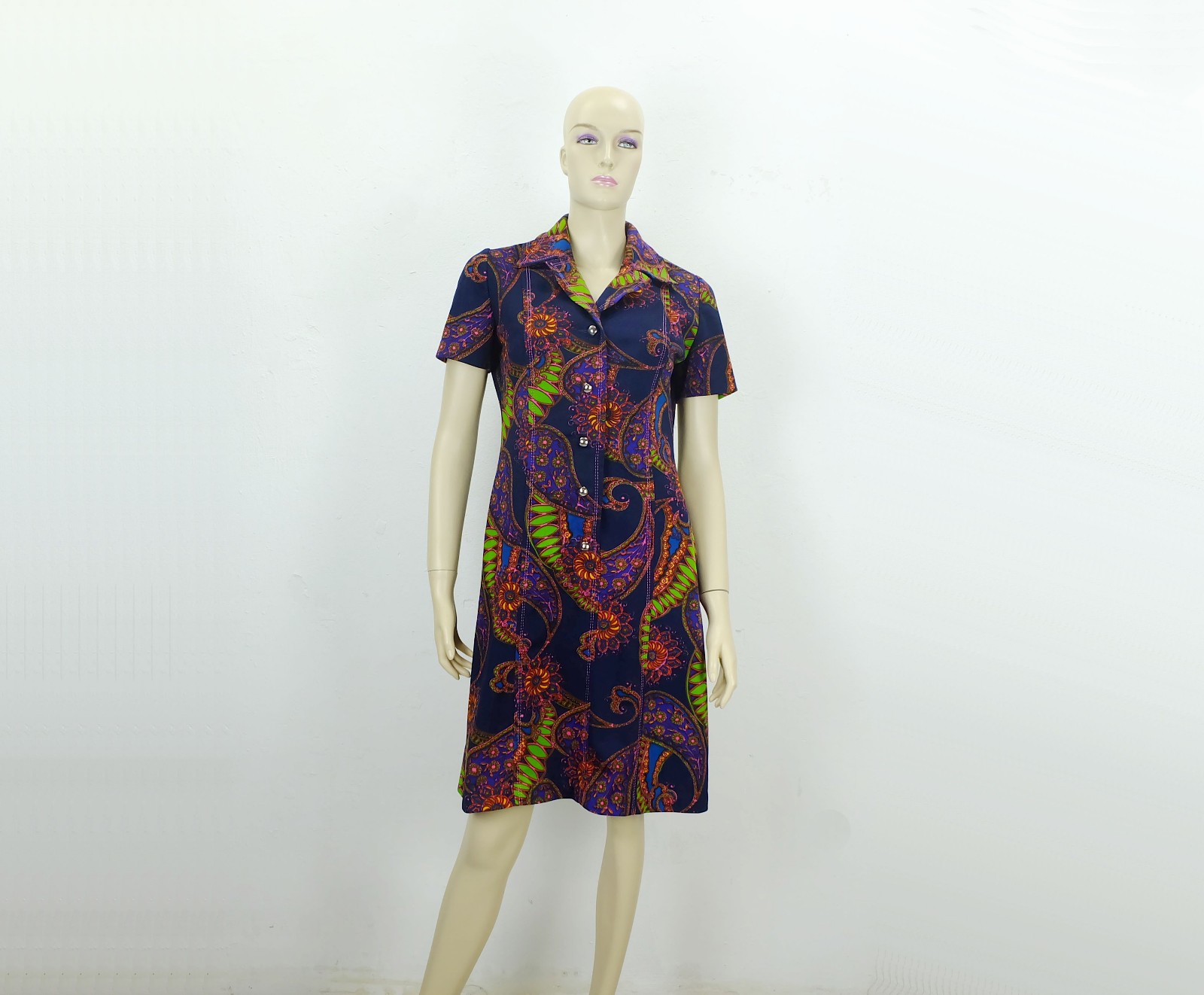 DRESS 60s 70s true vintage dress size M (38) paisley pattern bright colours