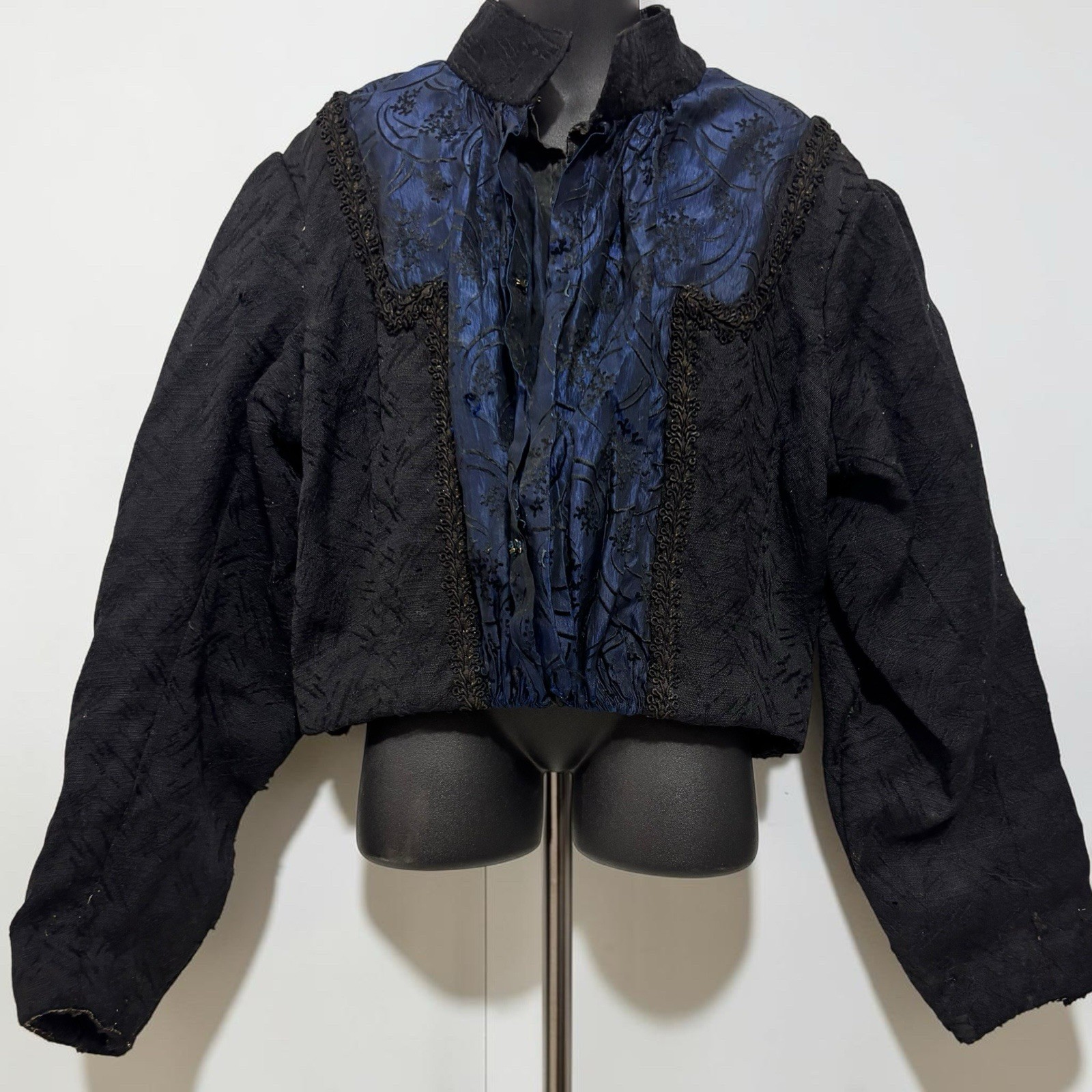 Antique Civil War Era Victorian Blouse Bodice Wedding Jacket Jacquard Mourning