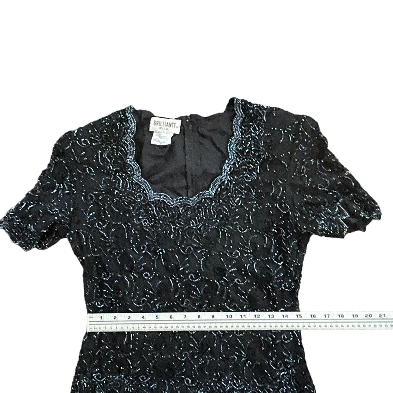 Vtg 80s Mother Of The Bride Dress M Black Beaded Top Sheer Chiffon Flowy Skirt