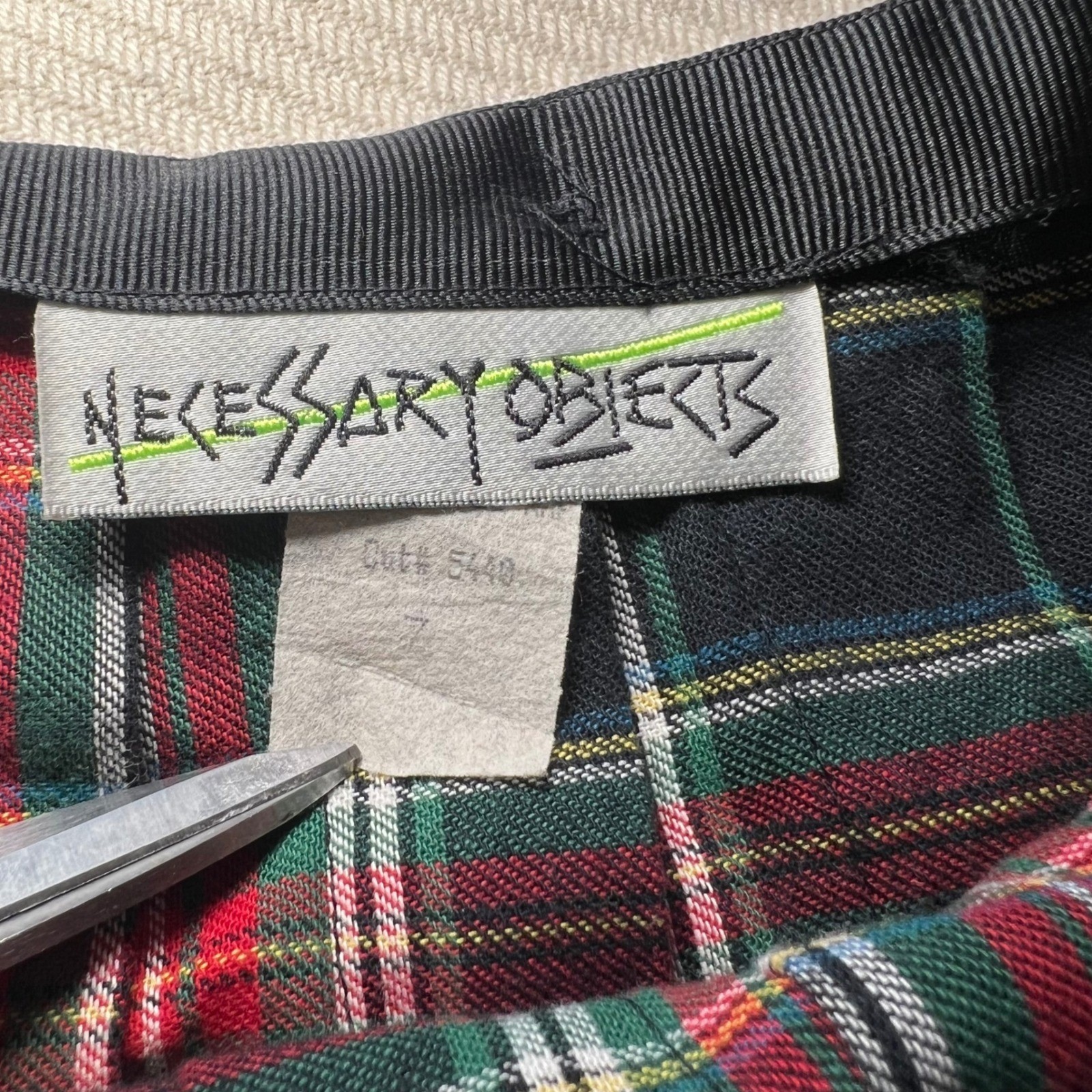 Vintage 1991 Necessary Objects Red Green Plaid Pleated Cotton Mini Skirt Size 7