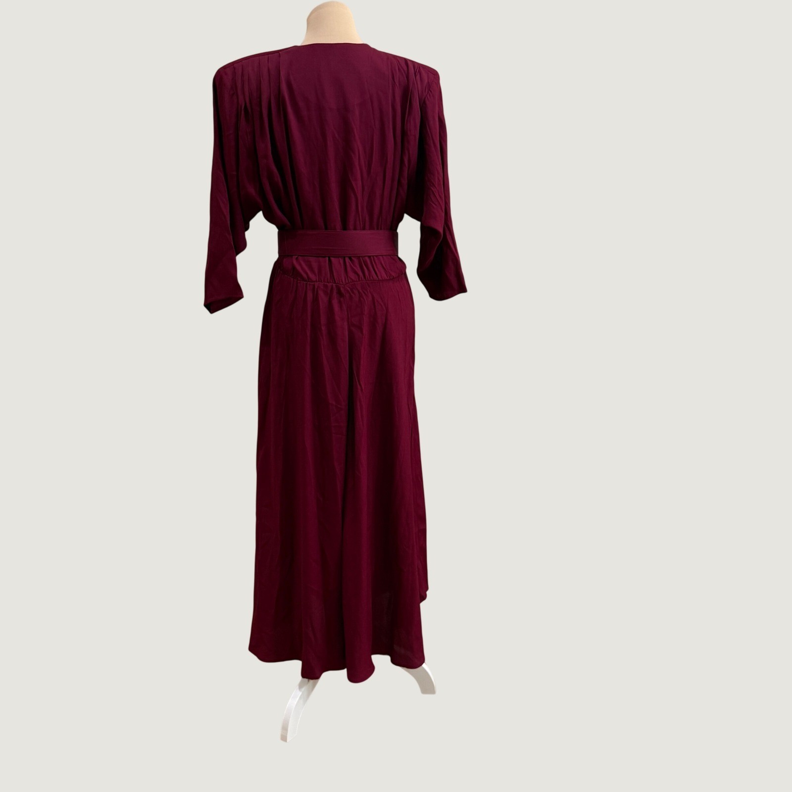 Nina Piccalino Vintage 80s Burgundy Belted Pleated Maxi Dress 9 to 5 Womens 12