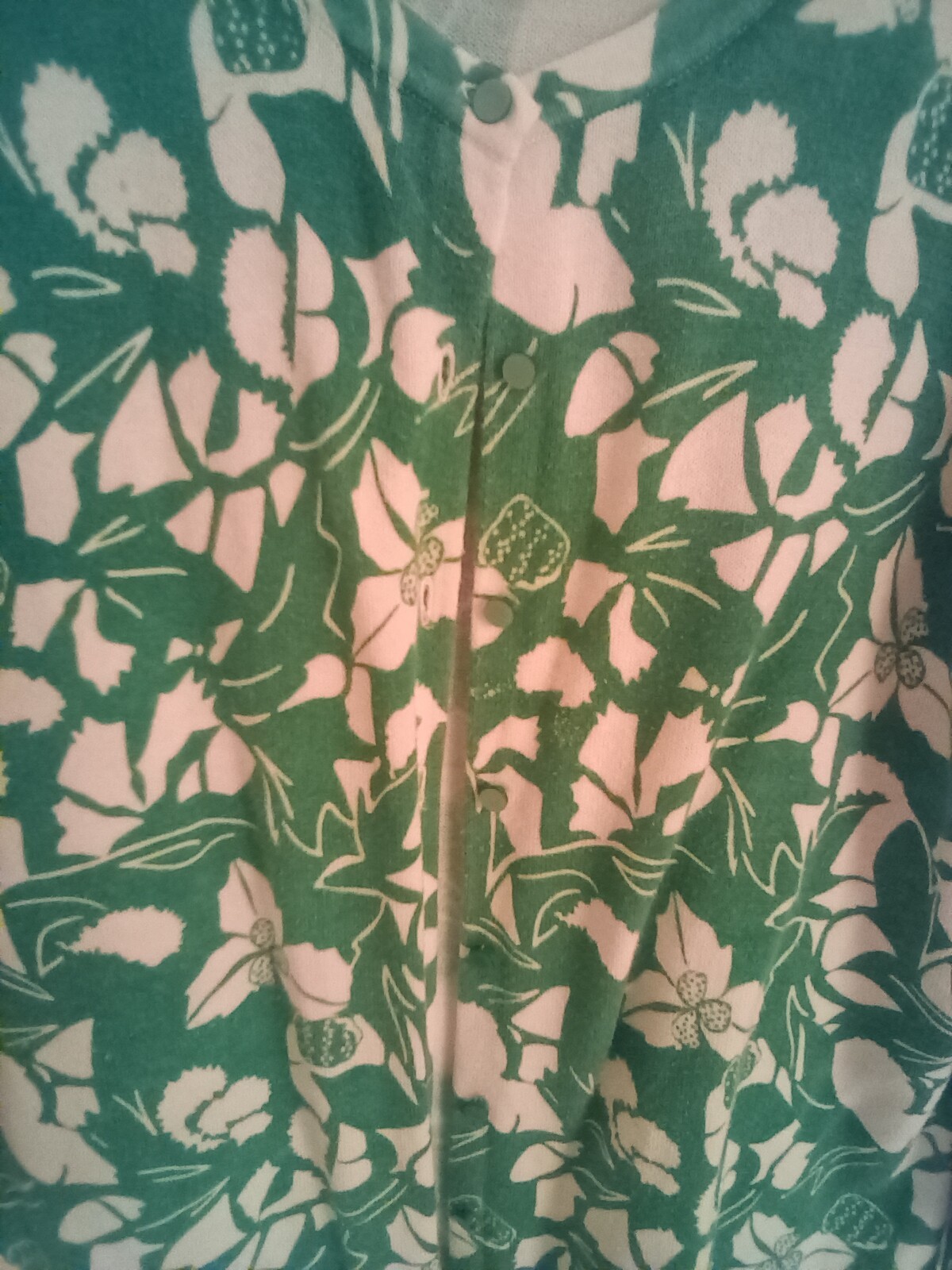 Vtg Old Navy green white floral sweater L button up made in Hong Kong cotton