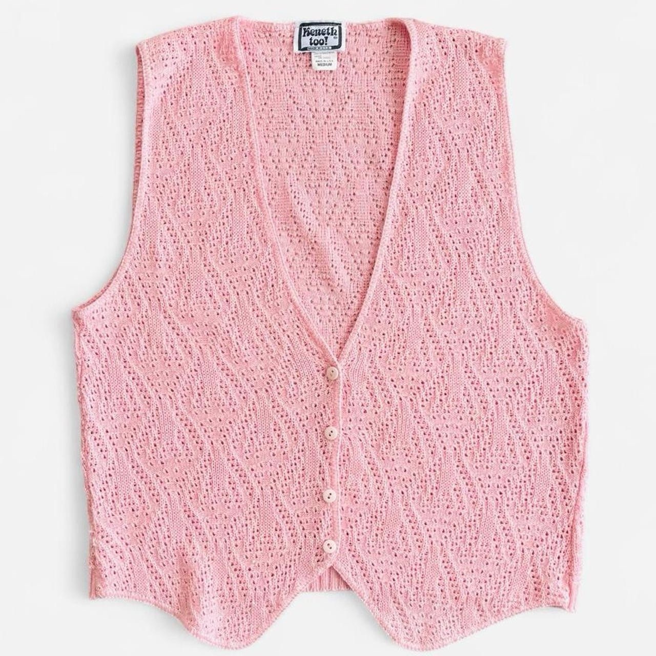 Vintage Kenneth Too Pastel Pink Knit Vest M Granny Cottagecore Knitwear