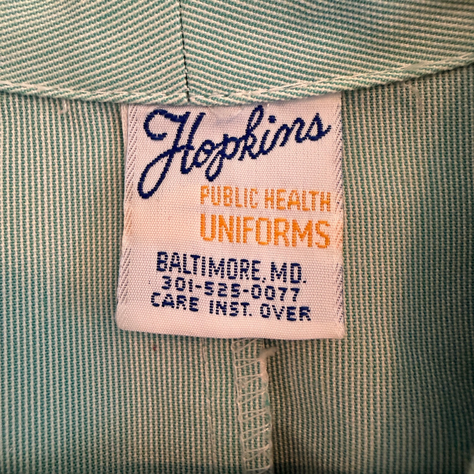 VTG 60s Hopkins Pub Hlth Uniform Green/Wht Pinstripe Actual Pediatricians Coat