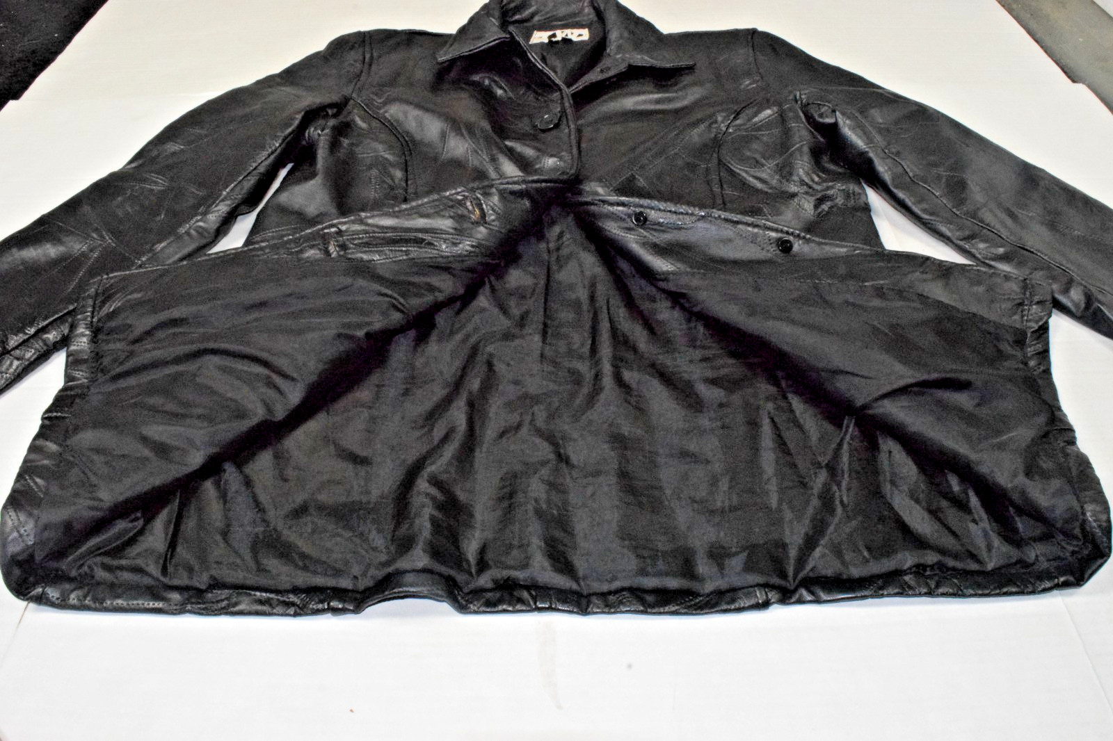 Vintage Leather Jacket Leather Works Size XXL 90s L Glossy Black Patchwork