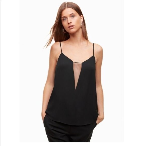 Aritzia Babaton Heston Cami Mesh V-Neckline Cami Sz XXS