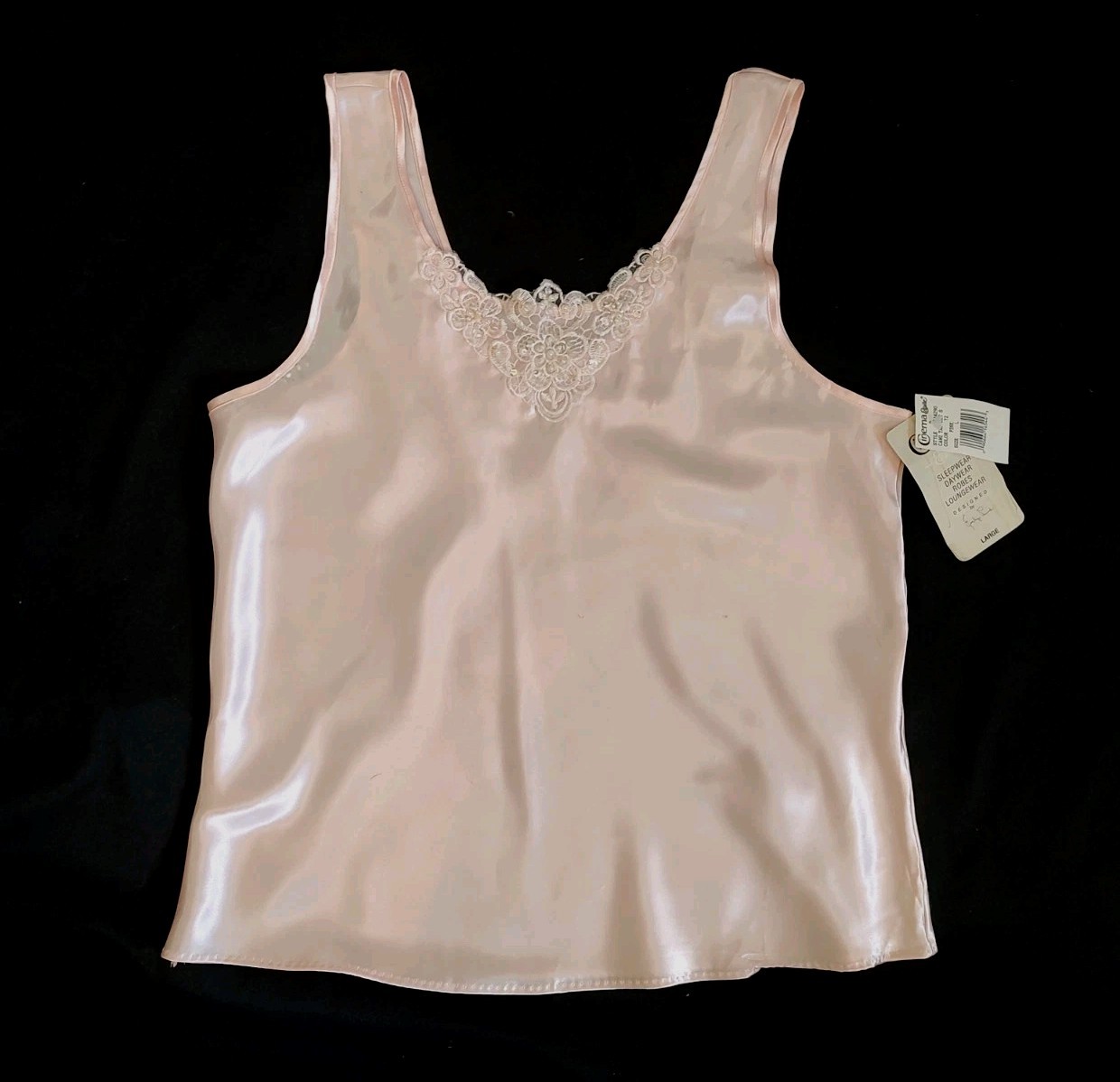 Vintage Cinema Etoile Cami Satin Camisole Top Liquid Shine Blush Pink NOS Sz L