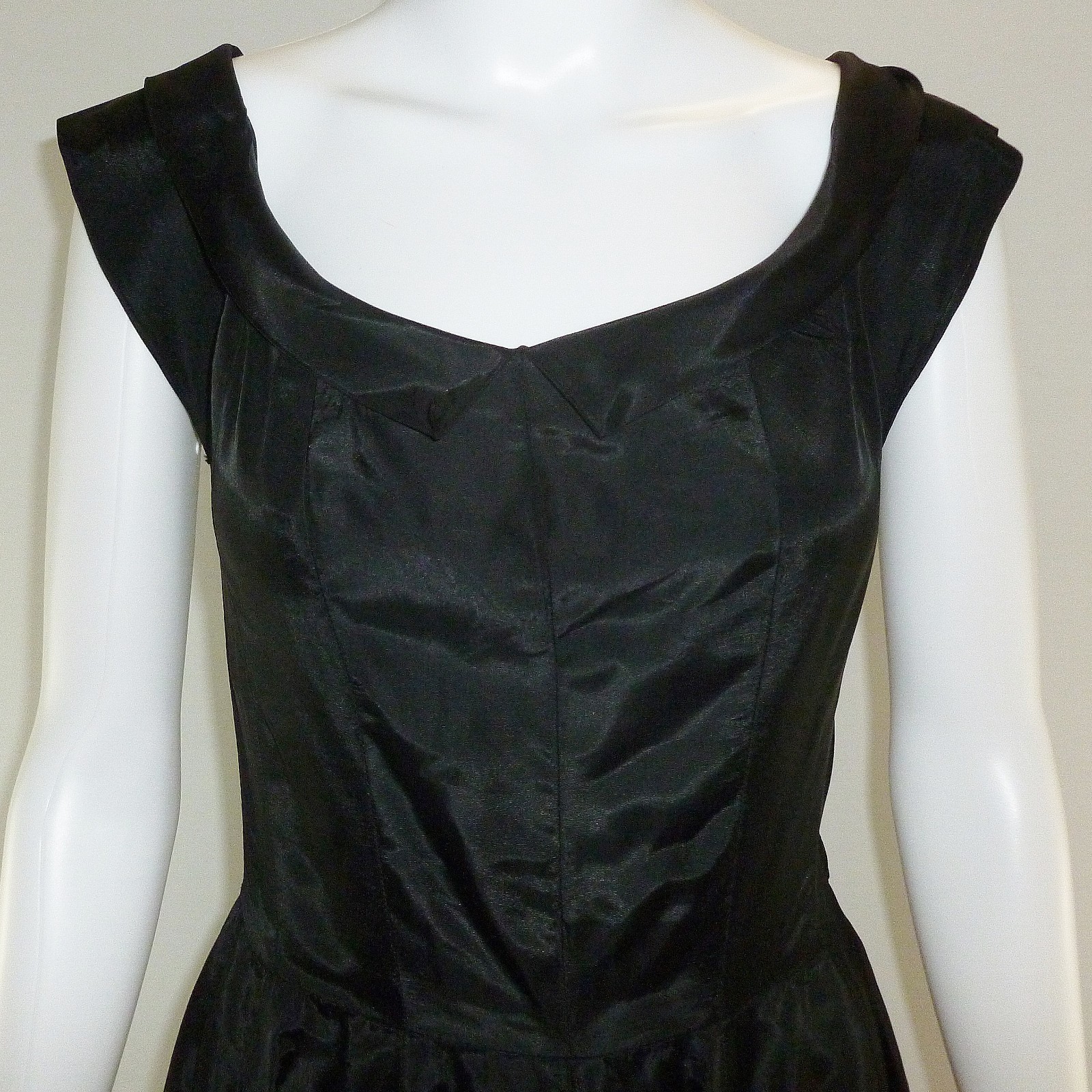 50s Black Fit and Flare Midi Gusseted Dress Evening Cocktail SZ S/M Peter Pan