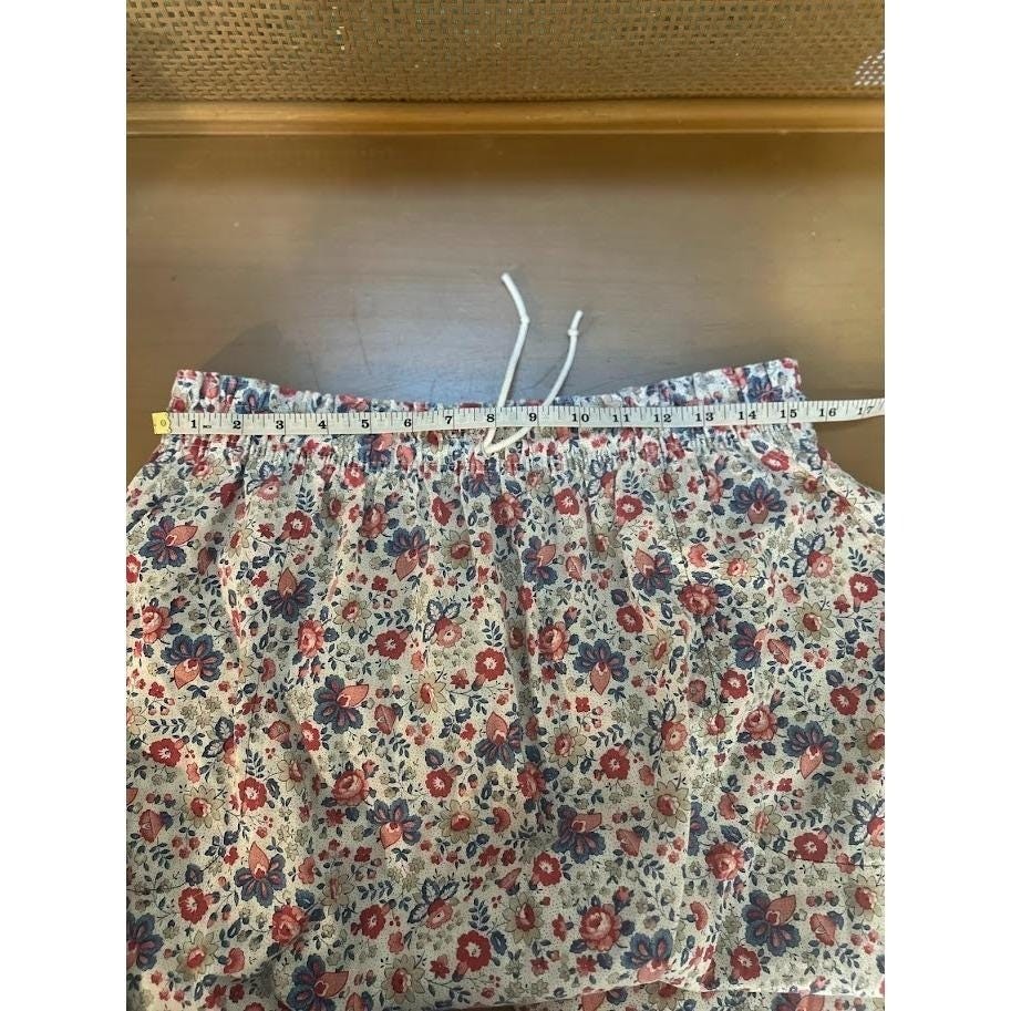 Picket and Post Vintage Floral Midi Skirt Red Blue Calico Elastic Waist Cottage