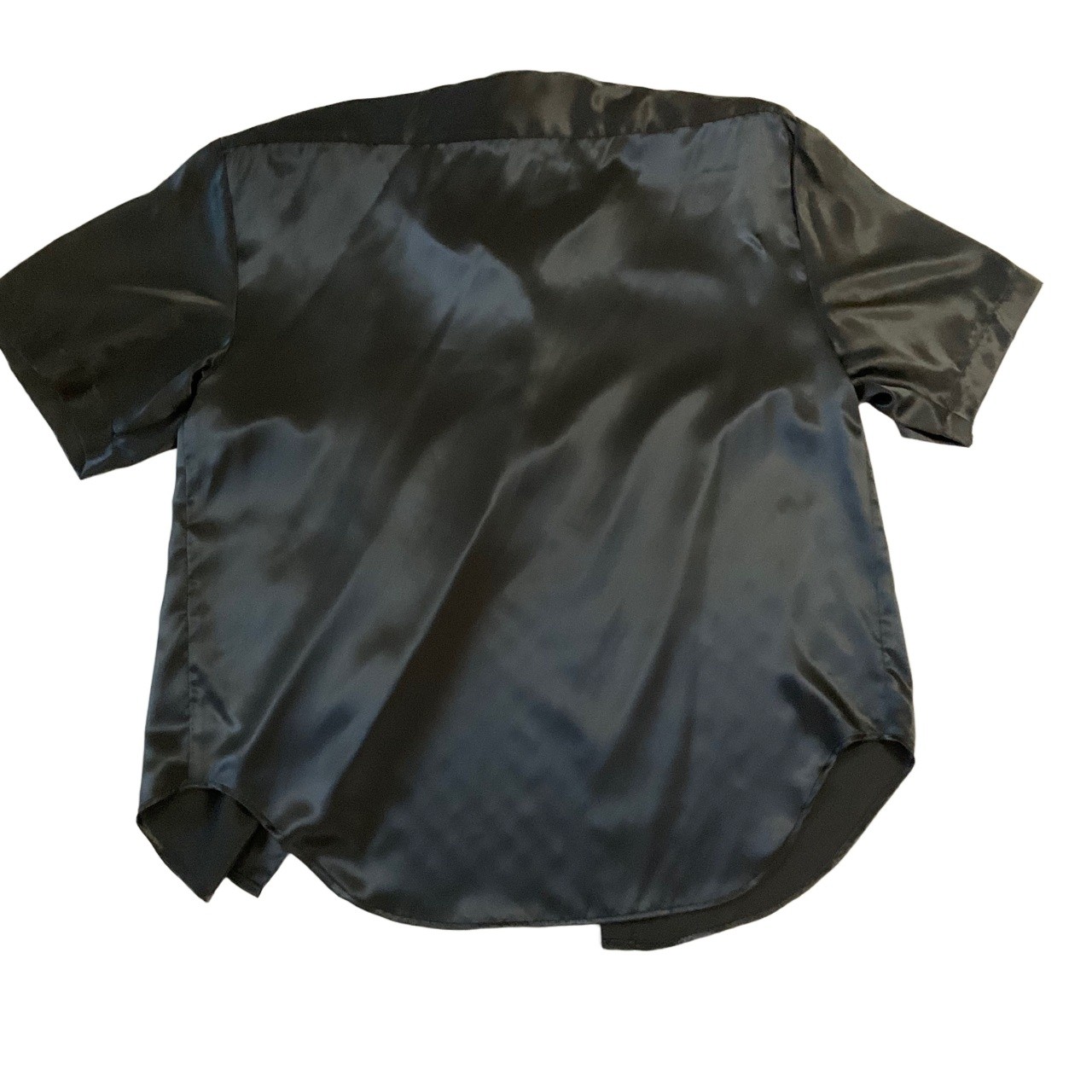 NWT Tangents Black Satin Dressy Silky Collared Short Sleeve Blouse Shirt Size 10