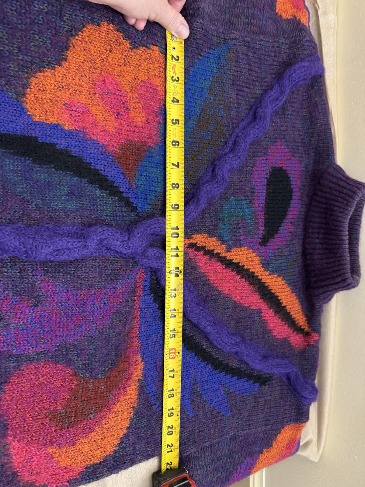 Vintage 80s MARIEA KIM Purple Flower Power Wool Blend Mock Turtle Neck Sweater M