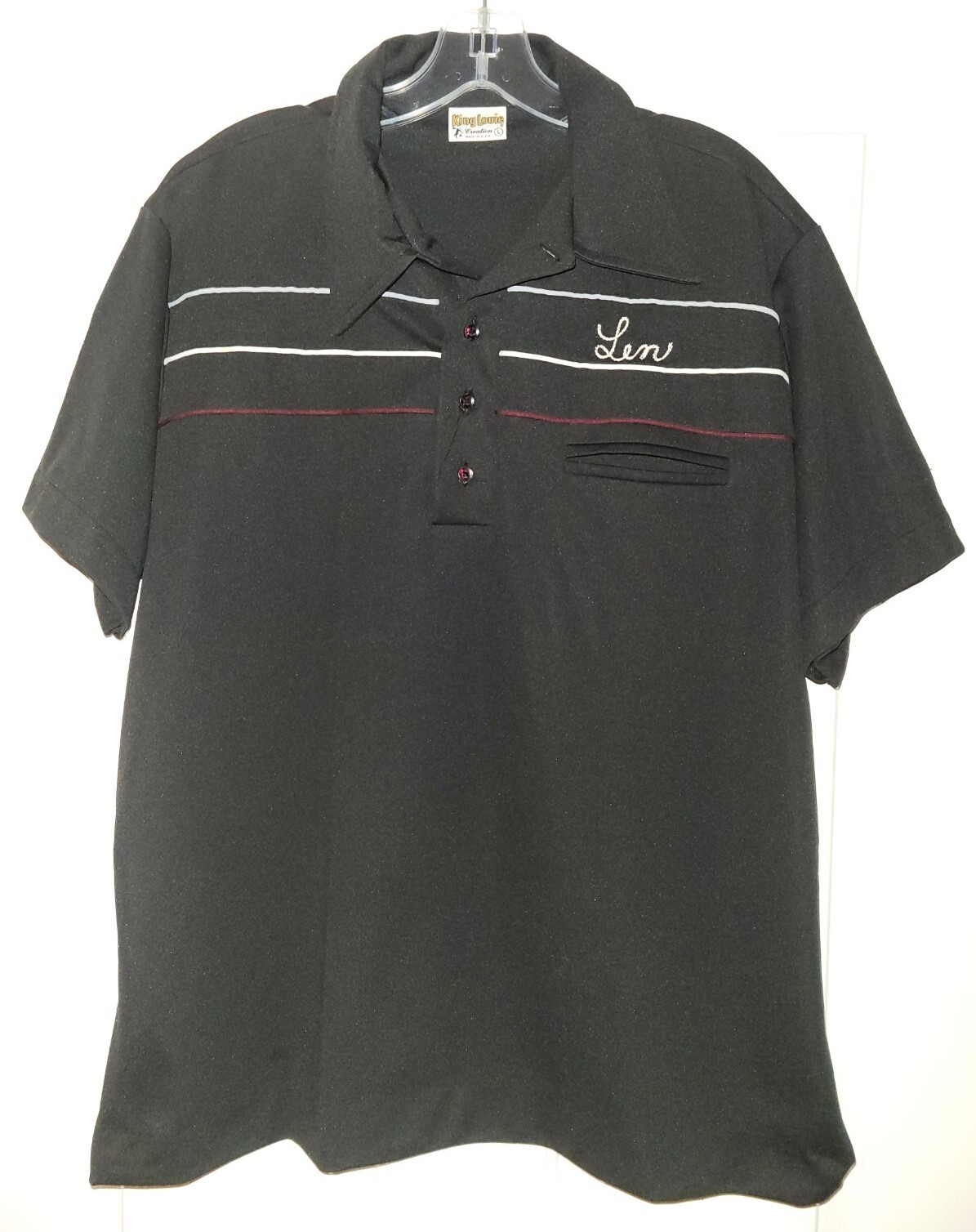Vtg. 70s King Louie Bowling Shirt Chain Stitch LEN Large Construction polyester
