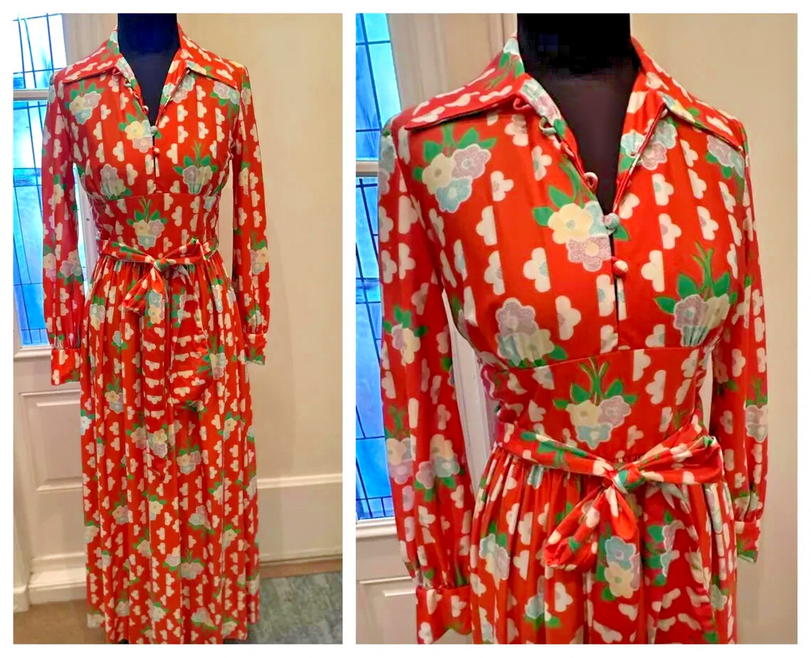 Vintage 1960’s MCM Johnathan Logan Orange Maxi Dress
