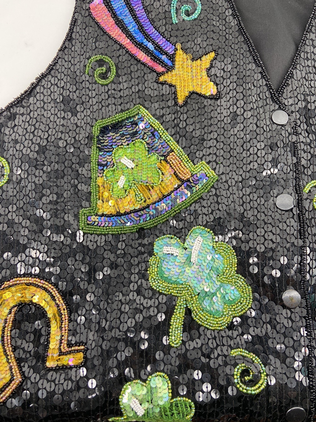 Vintage Quacker Factory Vest Women 1X St Patricks Day Sequin Lucky Holiday