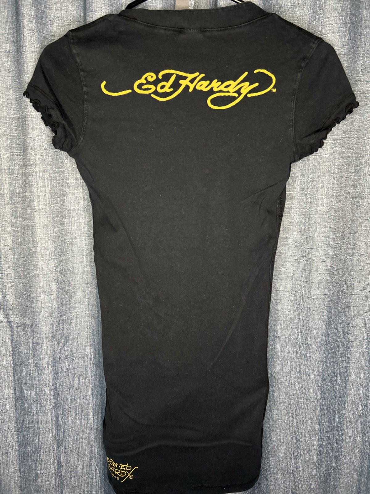 Vintage Ed Hardy By Christian Audigier Women’s Black Skull Roses Long T Shirt