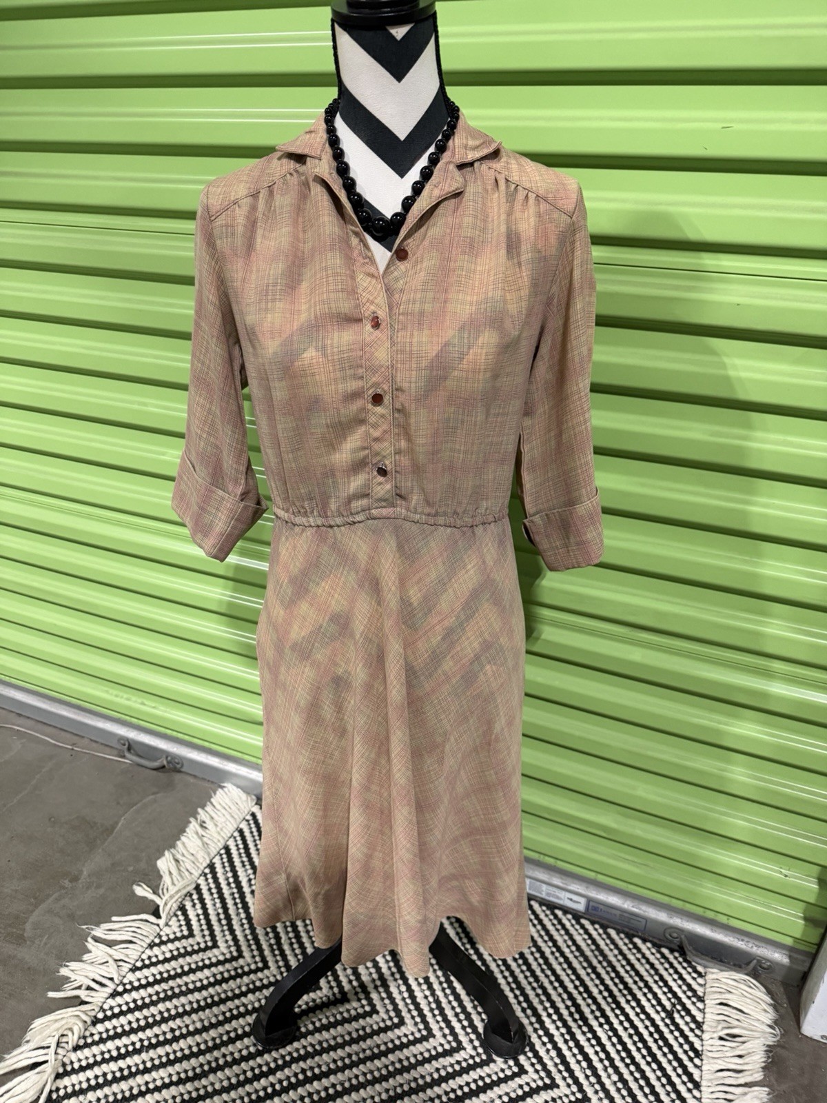 Retro super cool Plaid Button Front 3/4 Sleeve Dress
