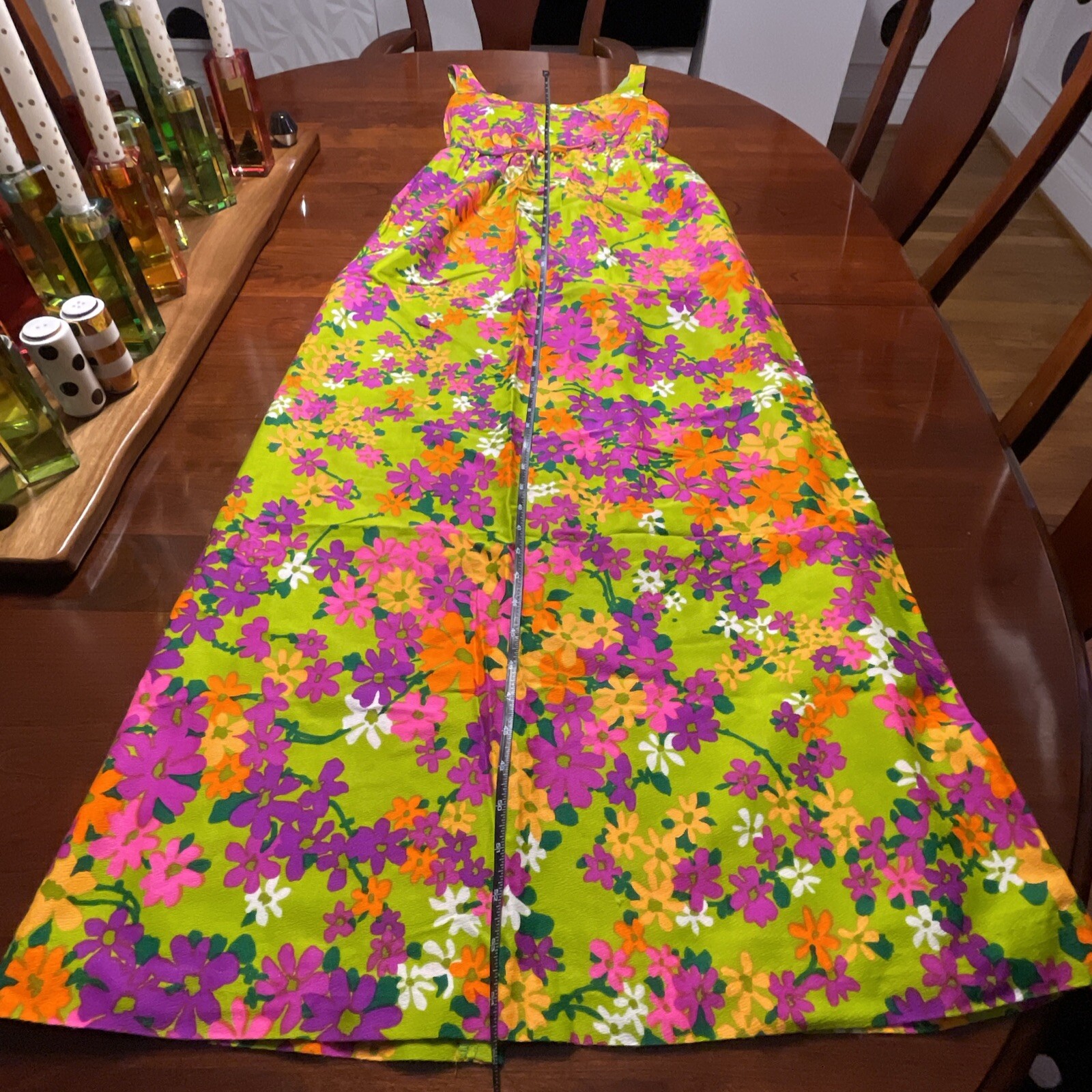Vintage 60s 70s Sun Fashions of Hawaii Honolulu Floral Colorful Maxi Dress 10