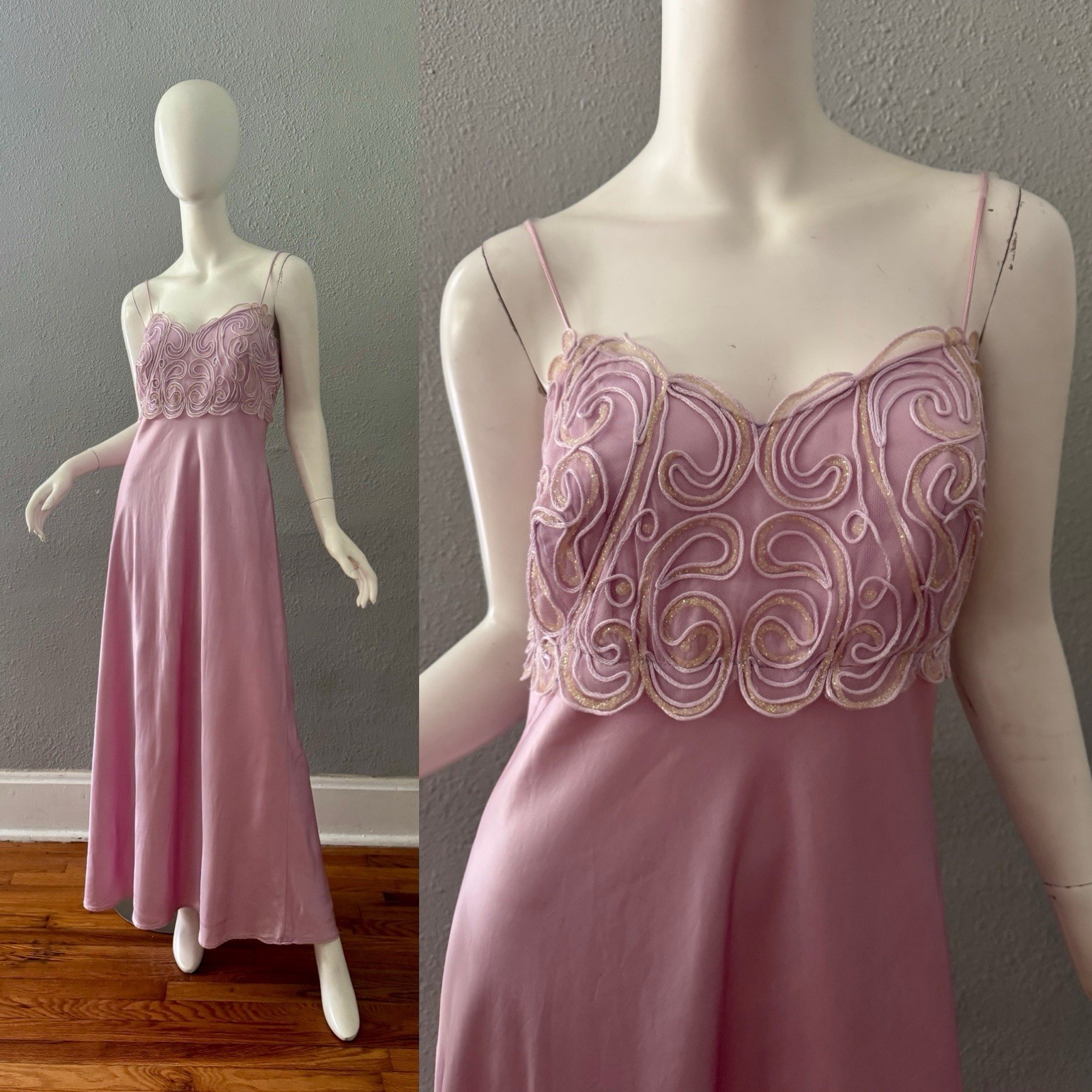 Vintage 90s De Laru Satin Slip Long Maxi Formal Prom Dress L