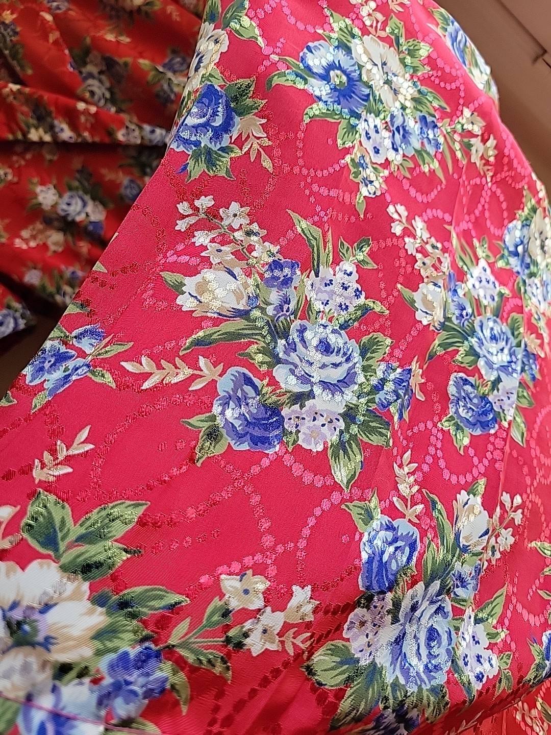 womens vintage secretary midi Collared dress S/M Red Floral Pleated Romantic USA