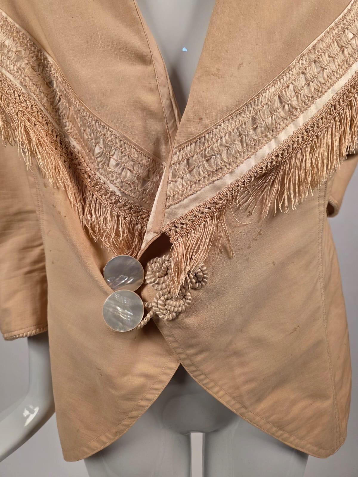 EDWARDIAN BLONDE BENGALINE JACKET W SILK FRINGE TRIM – AS ACQUIRED