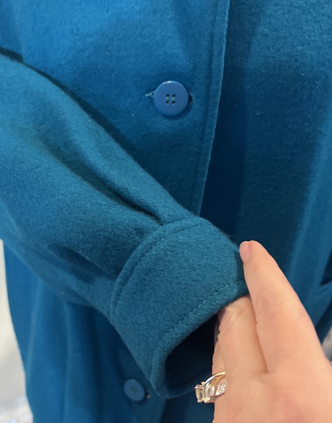 Vintage Learsi Turquoise 100% New Wool Coat Fully Lined Size 9 Beautiful