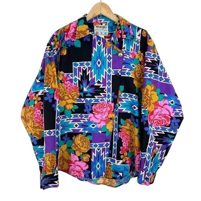 Wrangler Vintage 80s Western Southwest Floral Rodeo Show Shirt Women/s XL