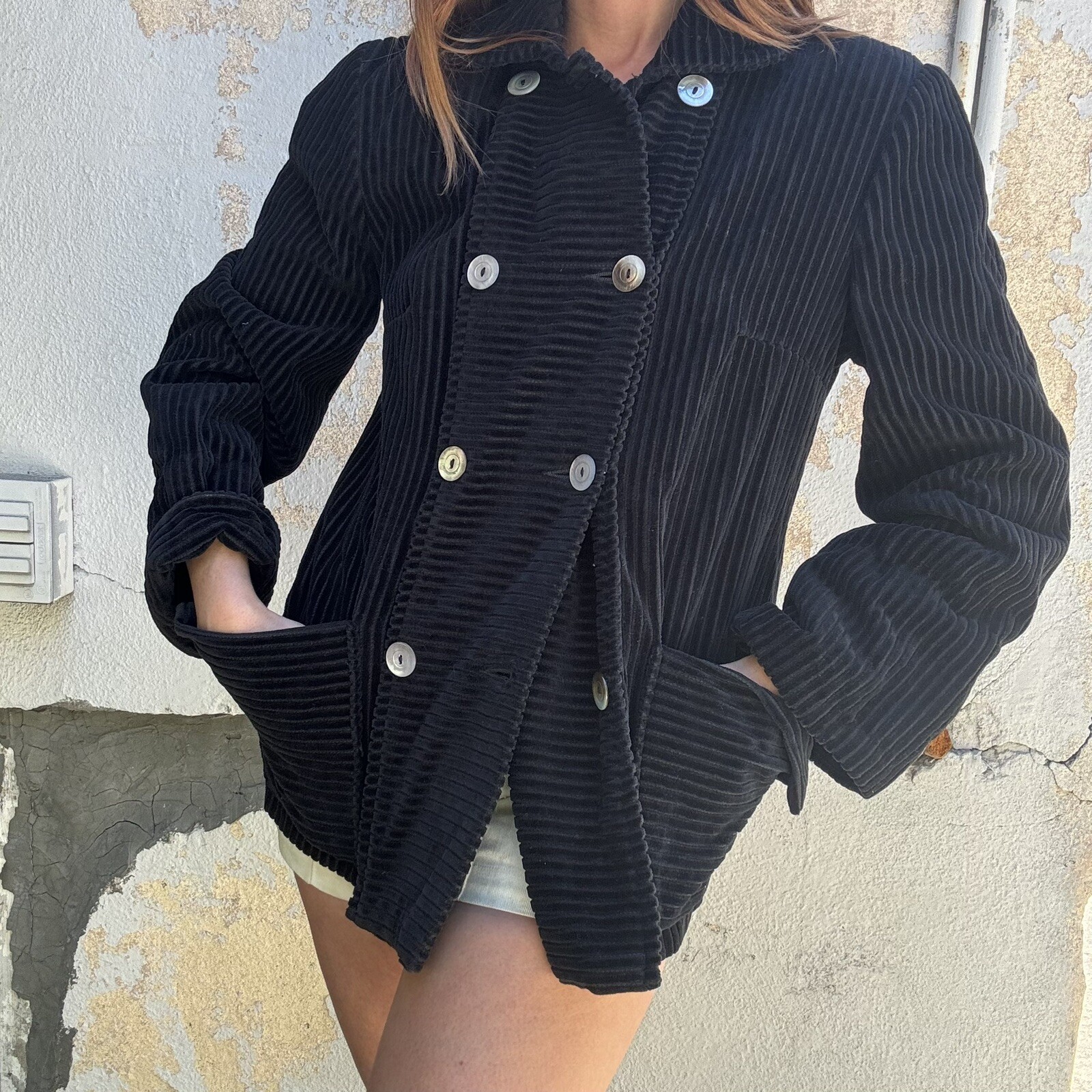 Vintage 1940s Black Corduroy Jacket Sportswear Coat Mother Of Pearl Buttons