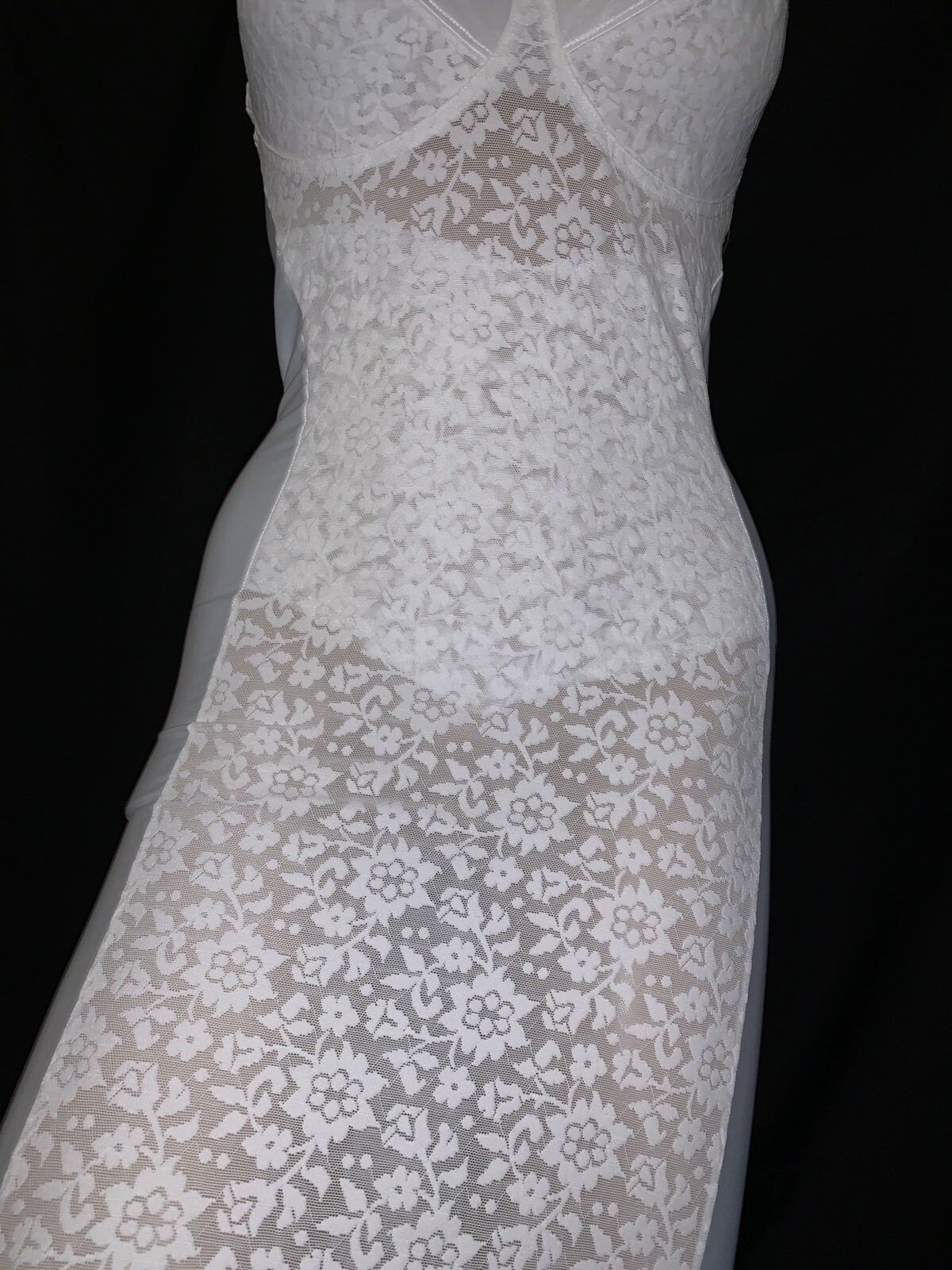 38 DD NOS VTG Satin Lace Bra Girdle Full Slip Spandex One Piece Body Shaper