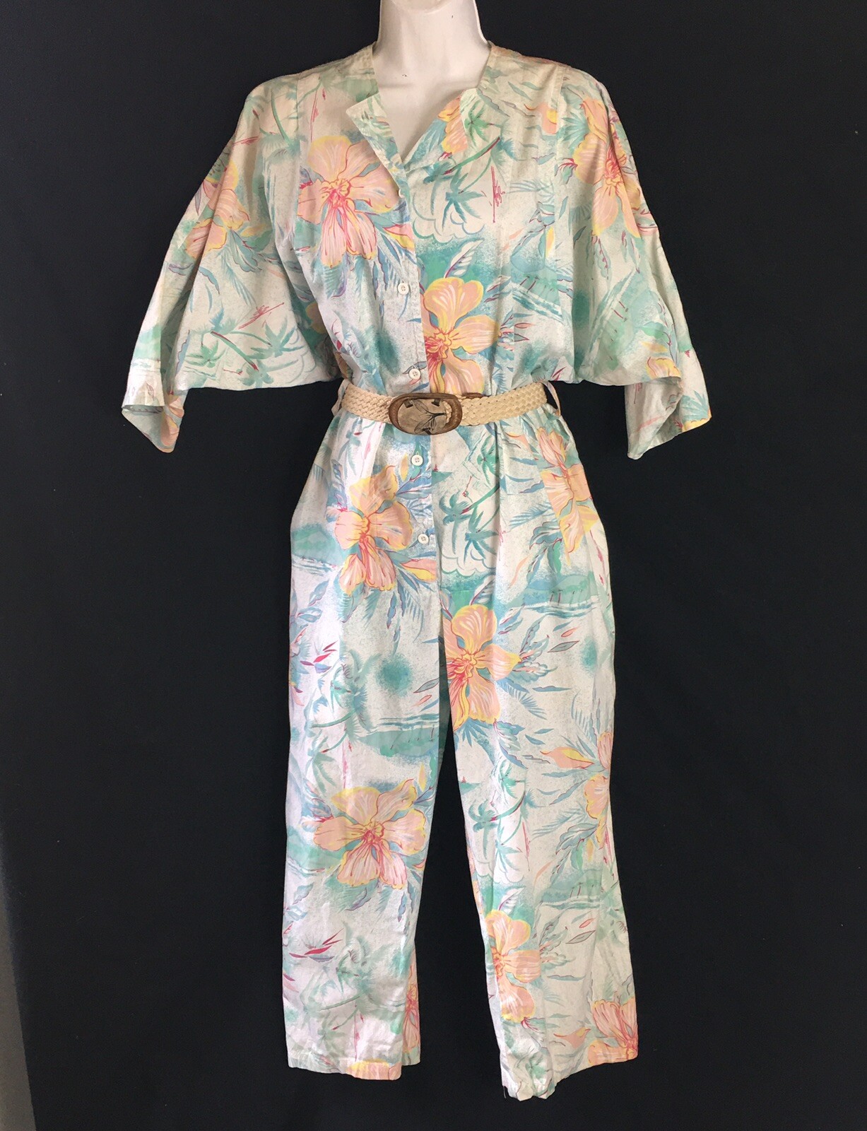 Blowout L.A. Jumpsuit True VINTAGE women 90s Belted Floral Size L To XL USA made