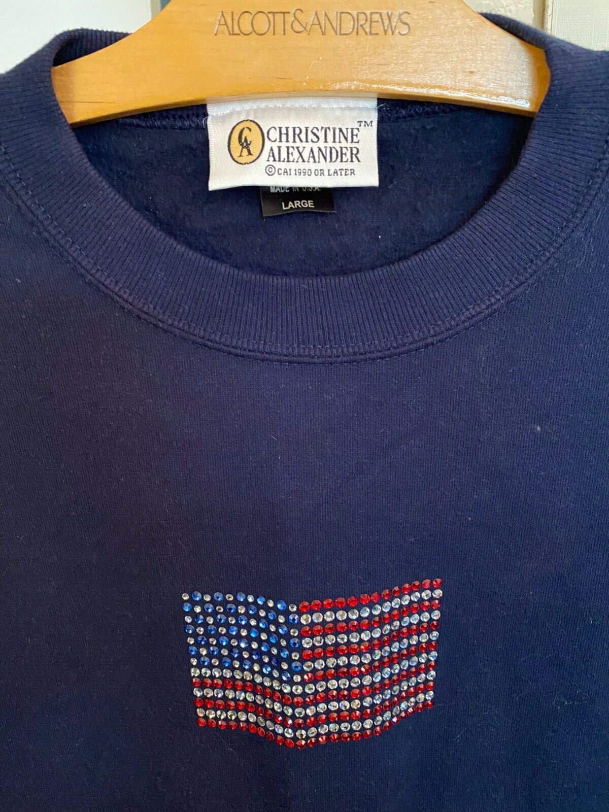 Christine Alexander American Flag Sequin Embellished Sweatshirt Sz Large USA