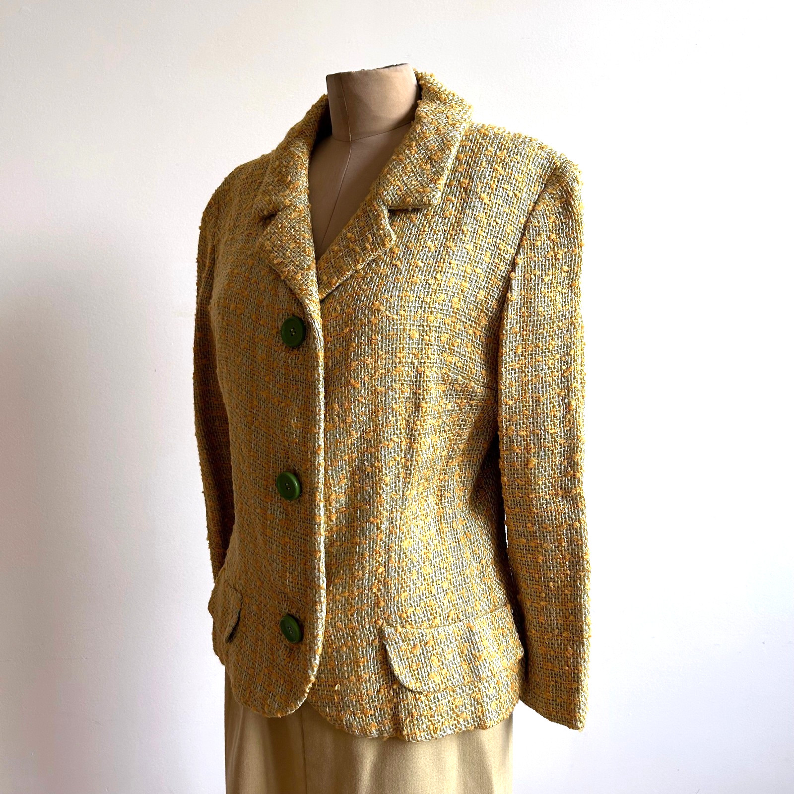 Vintage 1950s Yellow Green Tweed Soft Tailored Blazer Jacket Maisel sz M L 10 12