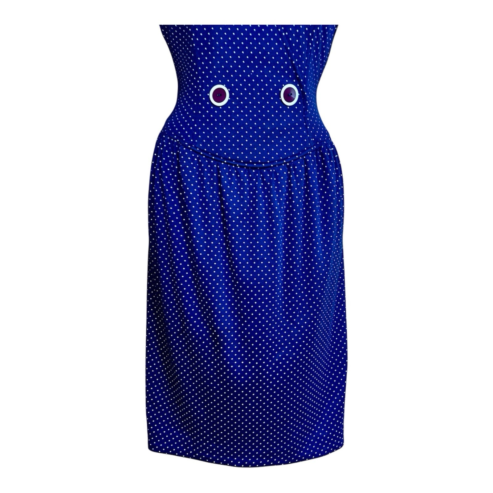 VTG 1990’s Y2K Blue Polka Dot Dress Wiggle Sassy Secretary Pencil Midi Sz 8