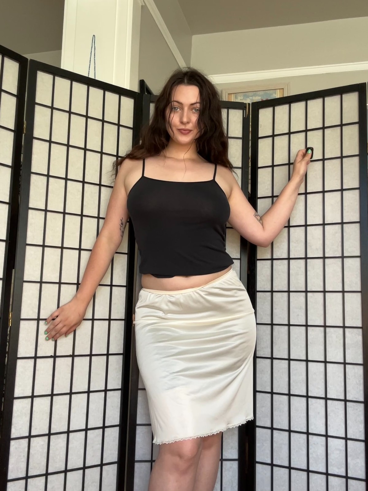 60s Slip Skirt (M) medium cream white vintage Vanity Fair midi chic undergarment
