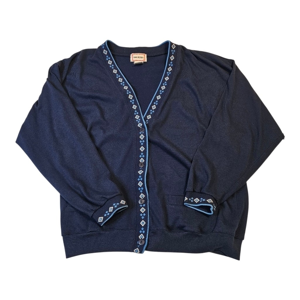 VINTAGE GINA PETERS WOMENS SZ M CARDIGAN WITH DECRATIVE GEOMETRIC PATTERN