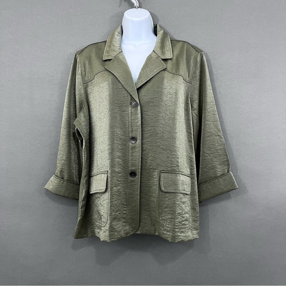Chico’s Jacket Womens 3 XL Sage Green Lohan Button Front 3/4 Sleeve Formal