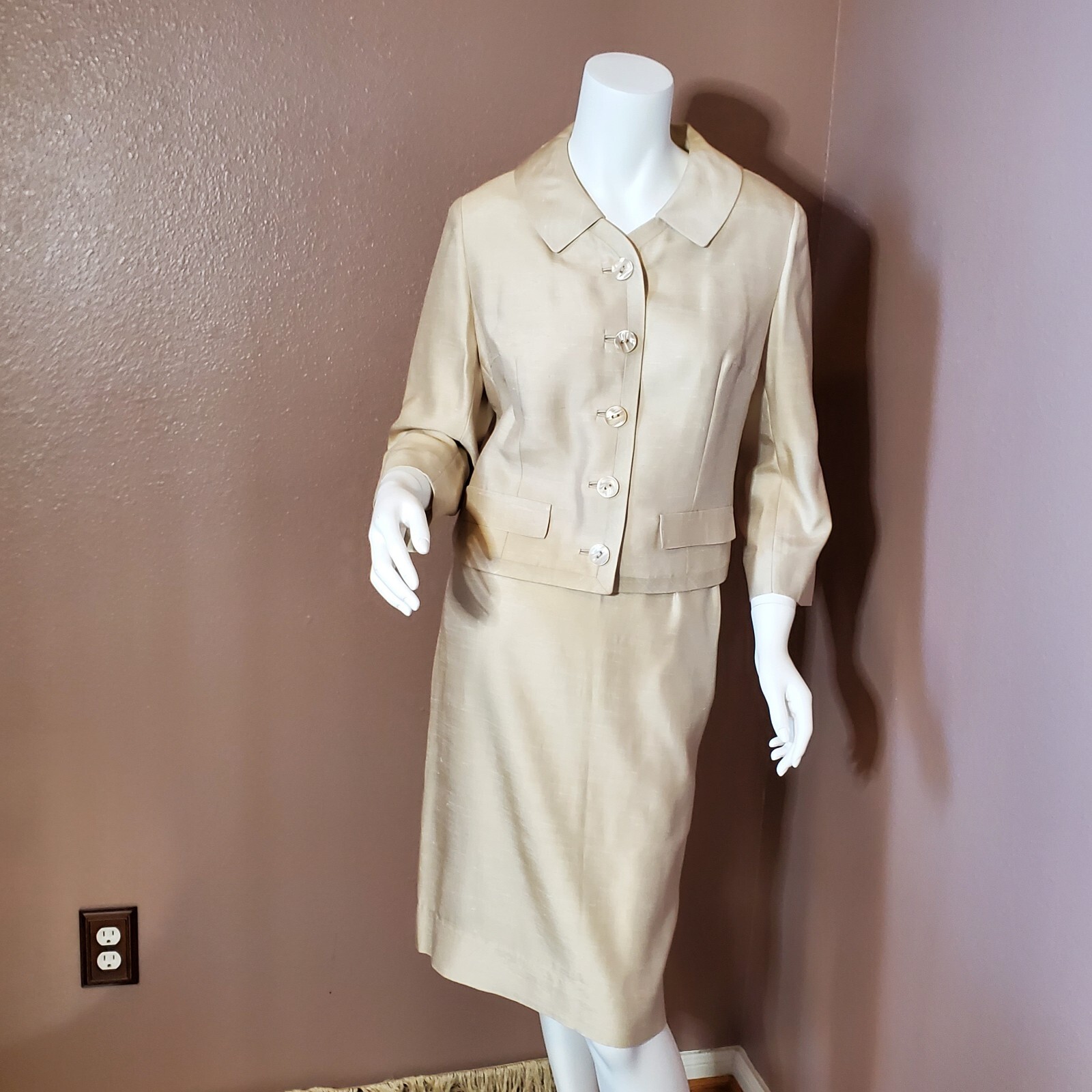 Vintage WEATHERVANE by Handmacher beige skirt suit size S