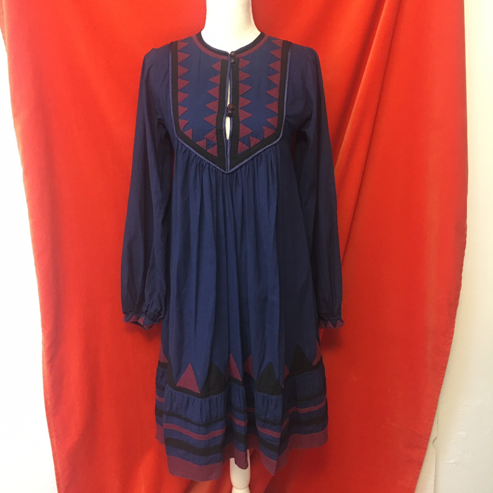 Phool vintage 70s Appliqué peasant dress blue and red small boho festival