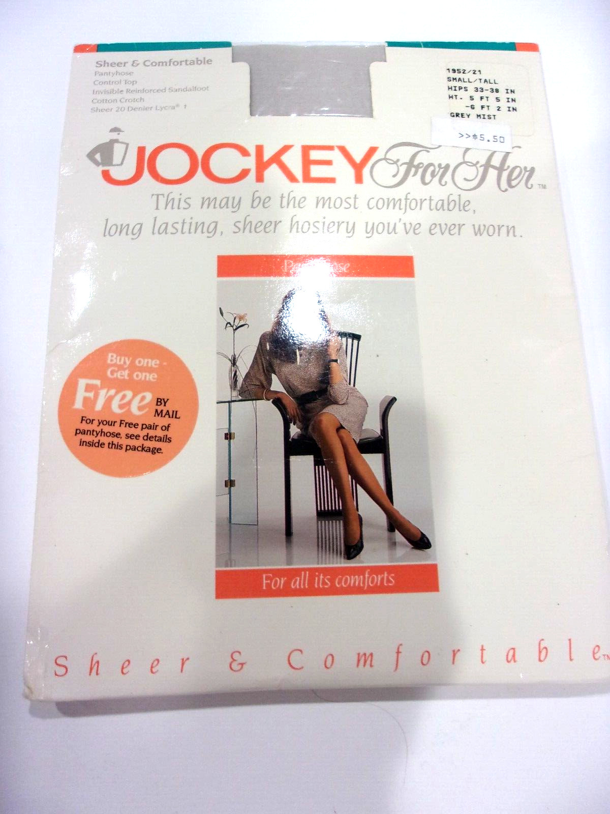 New Vintage Model Jockey for Her Womens Sheer Pantyhose Small S Tall Grey Mist