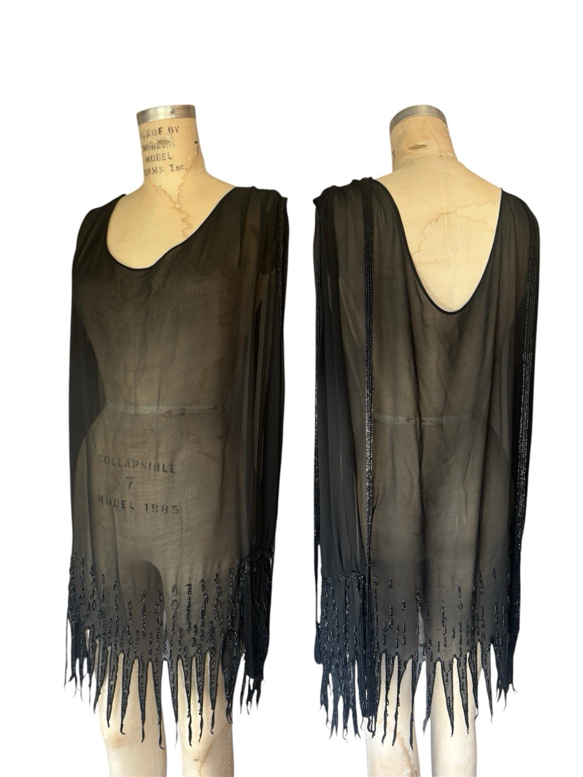 1920s silk chiffon sawtooth hem beaded tunic flapper drop waist