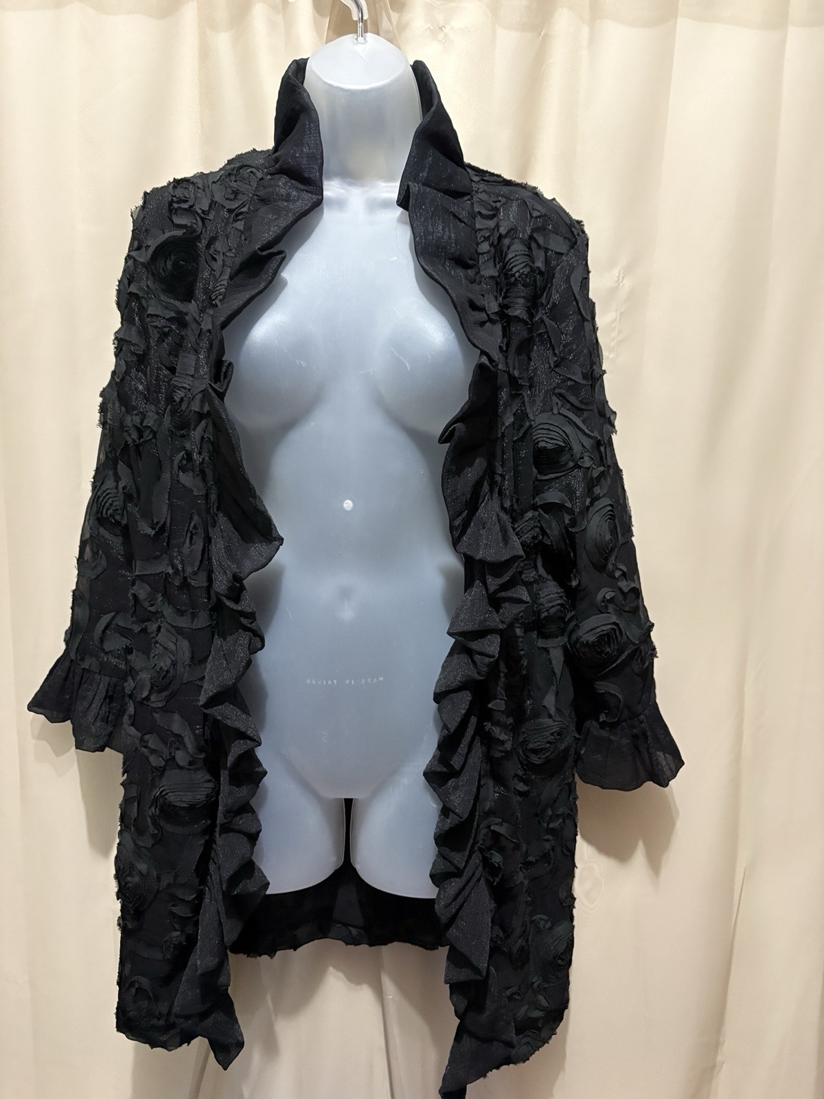 Patchington Vintage Textured Floral Open Front Jacket Black Sz L