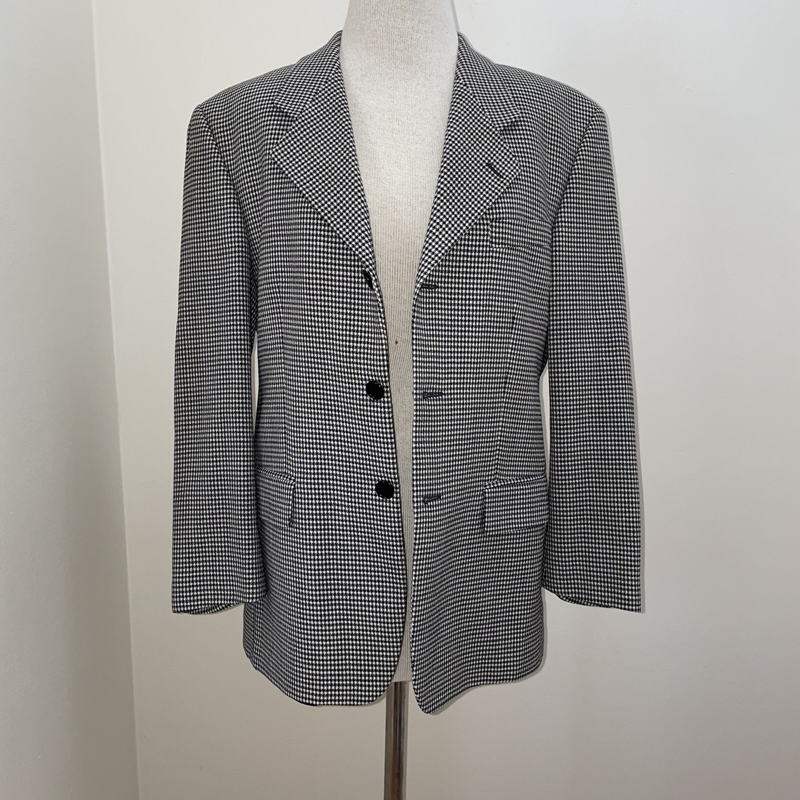 Vintage Wool Black/White Checkered Oversized Blazer Sz S/Medium Academia Preppy