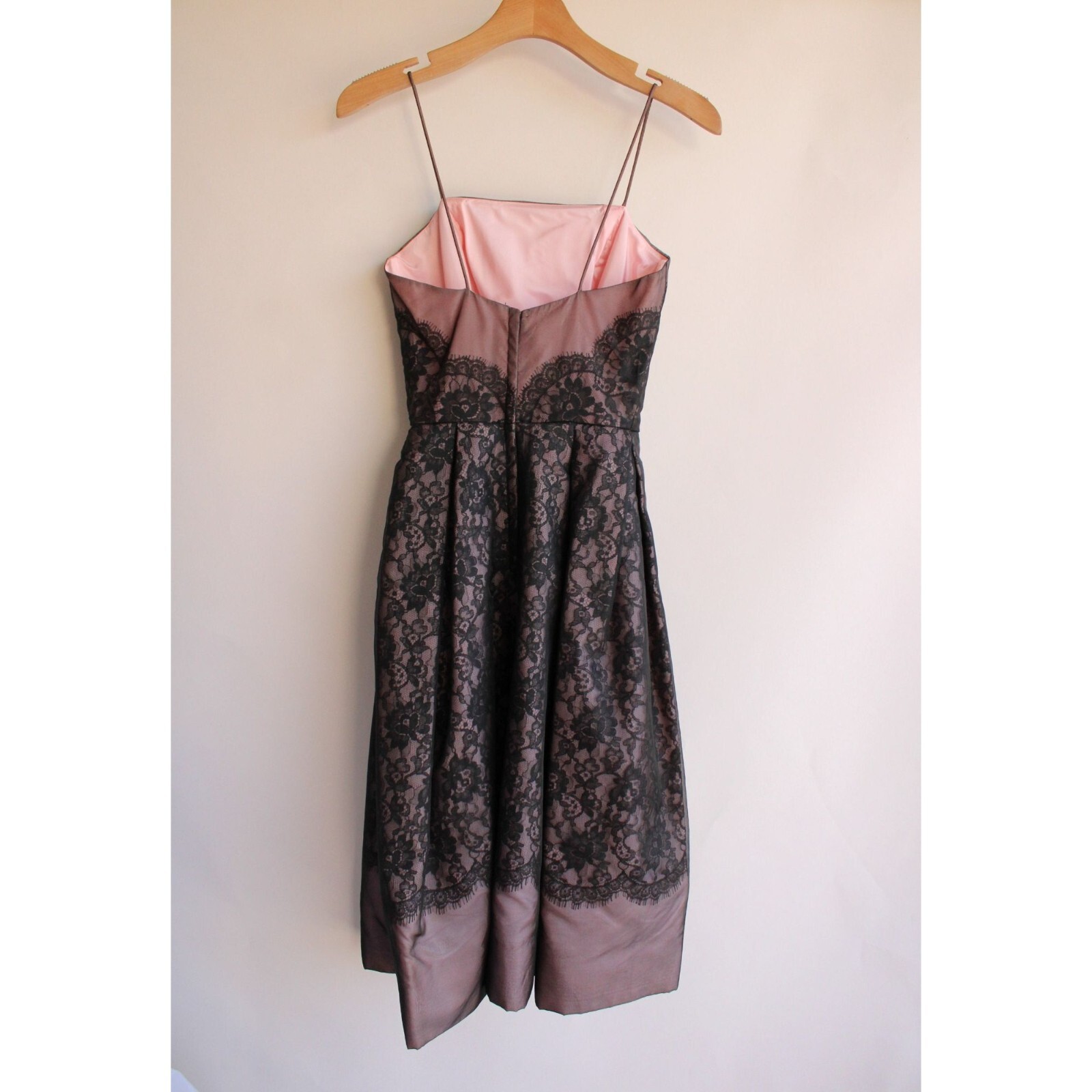 Vintage 1950s Dress, I Magnin Black and Pink Lace Fit and Flare, Extra Small