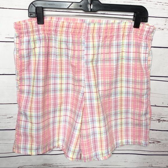 Vintage 80’s Pink Plaid Preppy Seersucker Top and Shorts 2 Piece Set Size Small