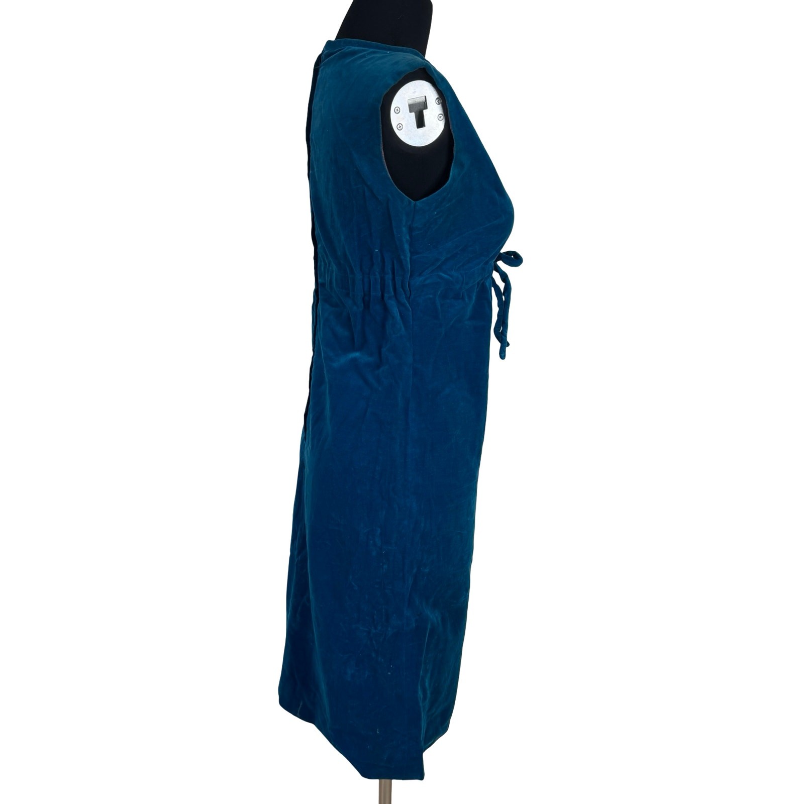 Vintage 60s Ilene Ricky Aqua Blue Velvet Dress Mod Empire Waist Tie Size XS