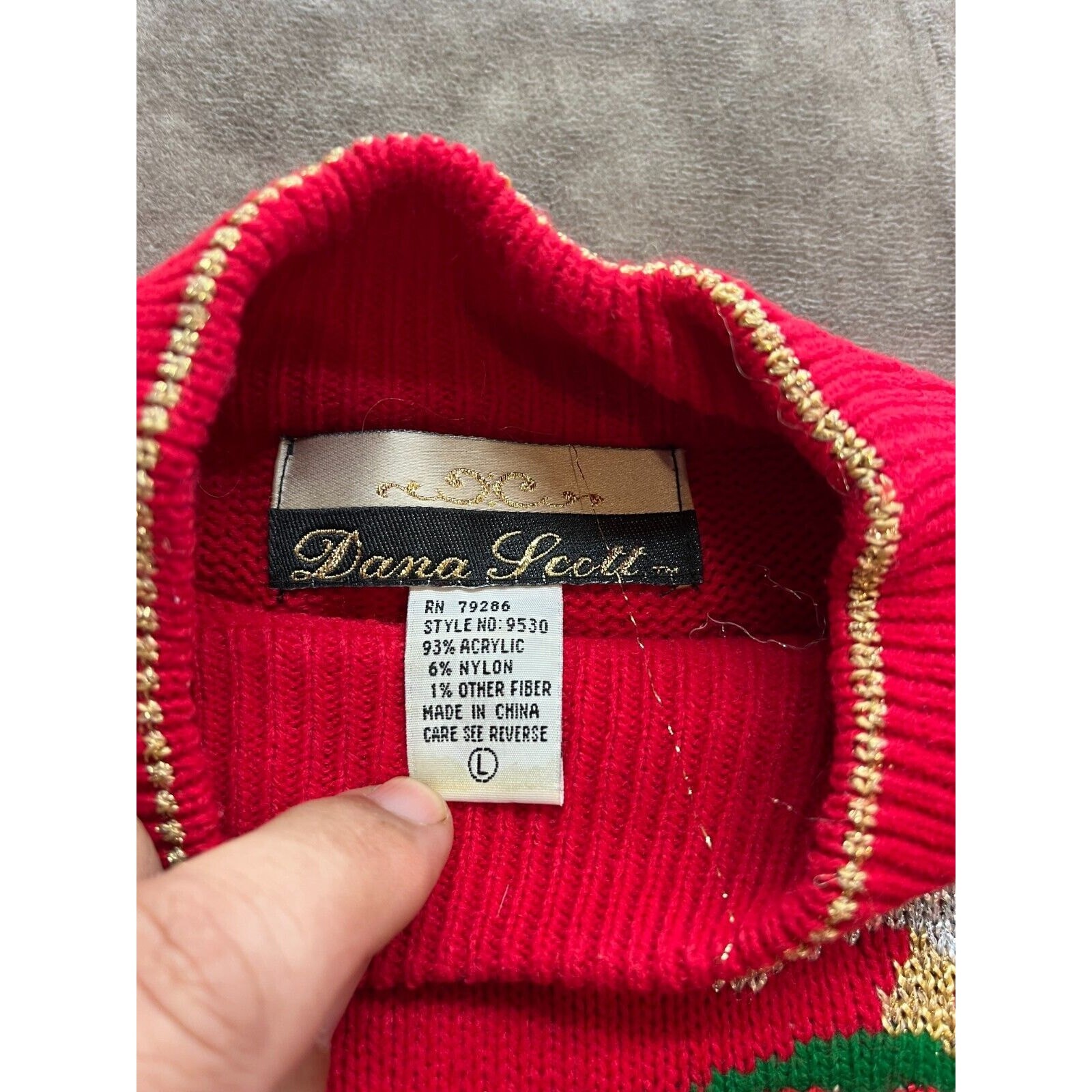 Dana Scott Ugly Christmas Holiday Winter Sweater, Ornaments, Beading, Large