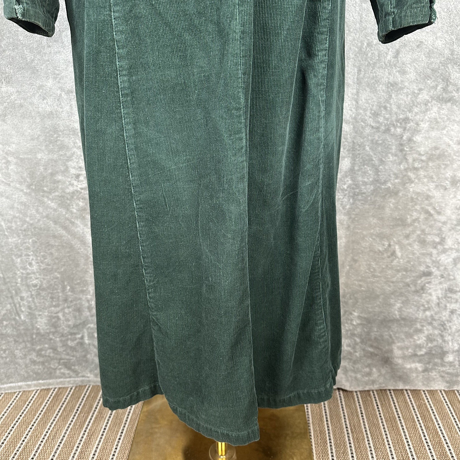 Vintage Corduroy Green Midi 10P Dress Renaissance Festival Prairie Boho Cottage