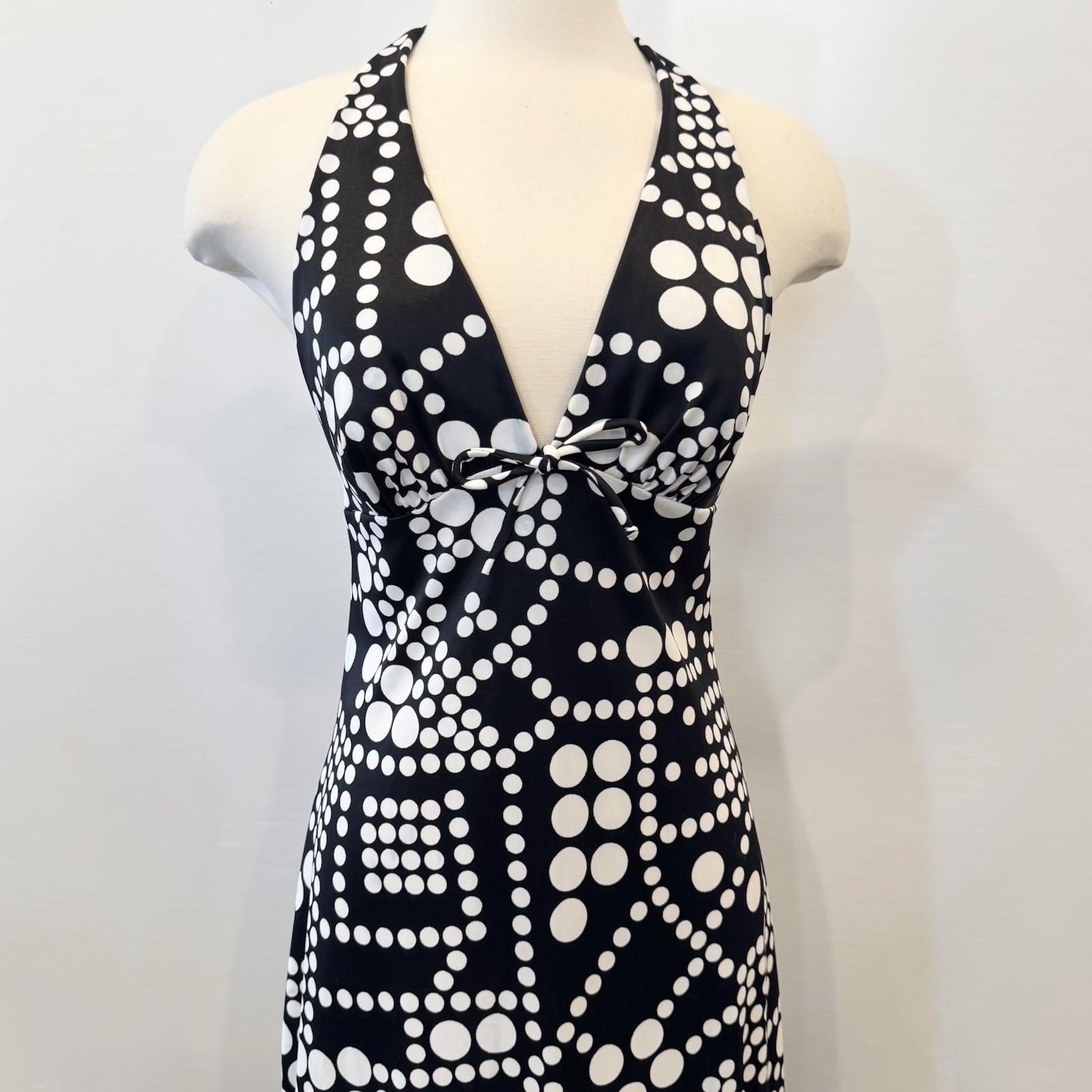 Vintage Catalina California Black White Op Art Mod Halter Swim 60s Maxi Dress