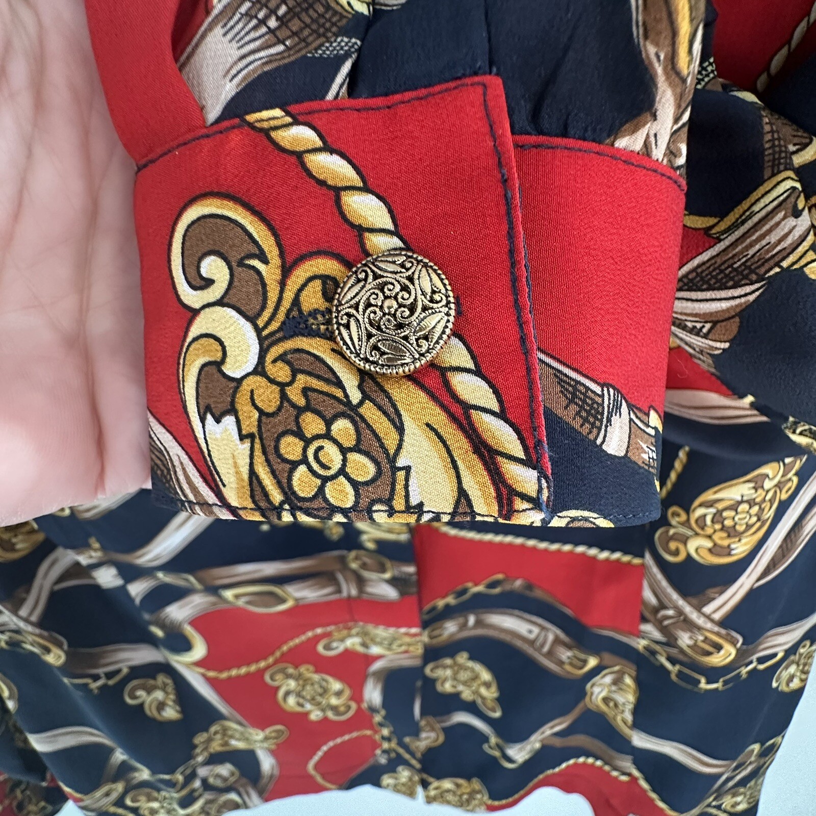 Vtg Stephanie Andrews 100% Silk Button Dwn Blouse XS Navy L/S Corpcore Old Money